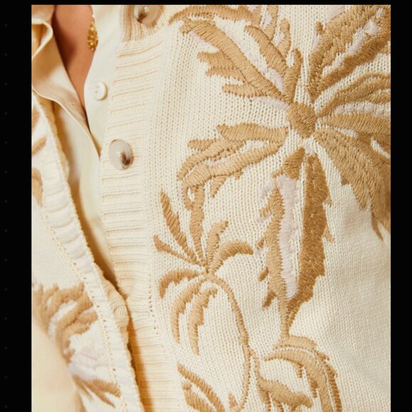 Spartina 449 - Marlena Embroidered Cardigan Alabaster Palms - Picture 2 of 5